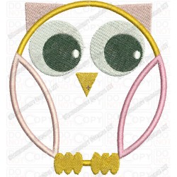 Round Fat Owl Applique Embroidery Design in 4x4 and 5x7 Sizes