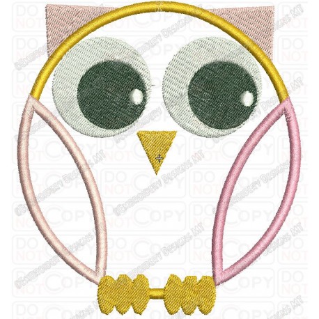 Round Fat Owl Applique Embroidery Design in 4x4 and 5x7 Sizes