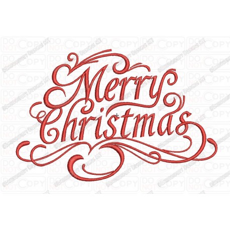 Merry Christmas Fancy Script Embroidery Design in 3x3 4x4 and 5x7 Sizes