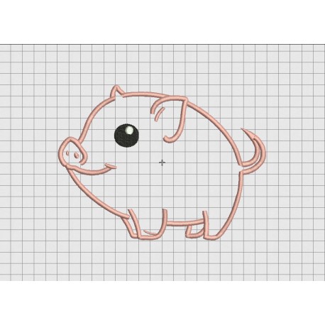 Pig Big Smile Cartoon Applique Embroidery Design in 4x4 and 5x7 Sizes