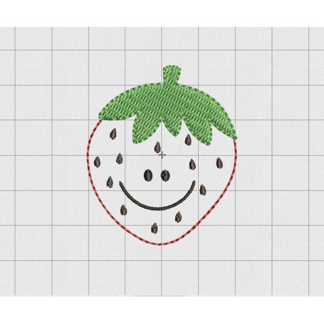Strawberry Smile Felt Embroidery Design in 1" 1.5" and 2" Sizes