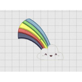 Rainbow Cloud Smile Felt Embroidery Design in 1.5" 2" and 2.5" Sizes