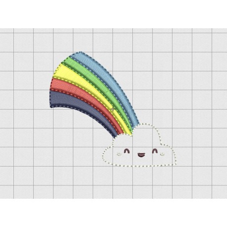 Rainbow Cloud Smile Felt Embroidery Design in 1.5" 2" and 2.5" Sizes