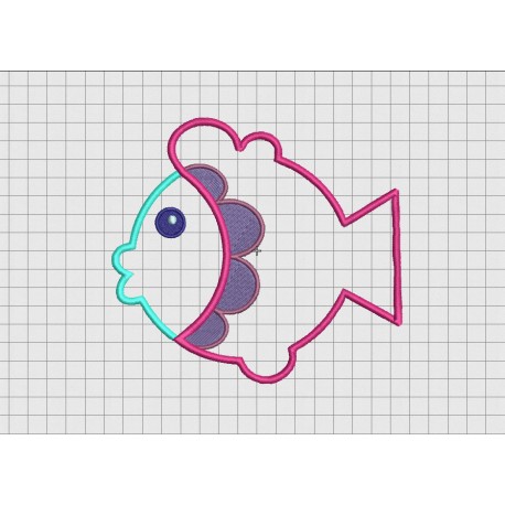 Fish Scallop Pattern Applique Embroidery Design in 3x3 4x4 5x5 and 6x6 Sizes