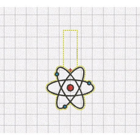 Atom Keytag Luggage Tag Felt Embroidery Design in 1.75", 2", 3", and 4" Sizes