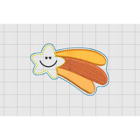 Shooting Star Felt Embroidery Design in 1.5" 2 inch and 3" Sizes