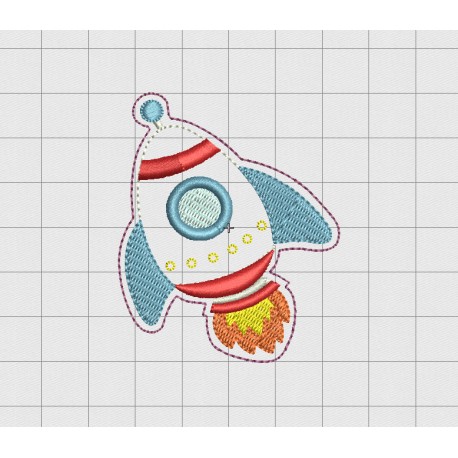 Rocket Ship Felt Embroidery Design in 1.5" 2 inch and 3" Sizes