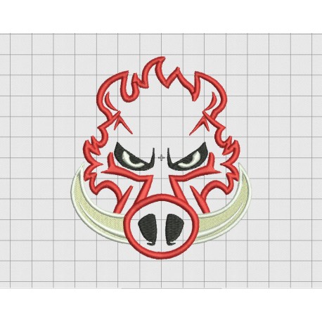 Warthog Pig Tusk Angry Face Applique Embroidery Design in 3x3 4x4 and 5x5 Sizes