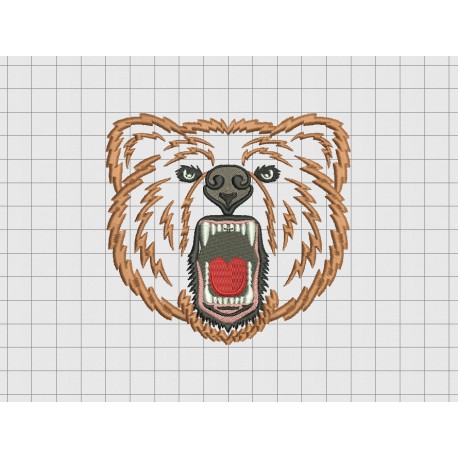 Bear Angry Grizzly Face Applique Embroidery Design in 3x3 4x4 and 5x5 Sizes