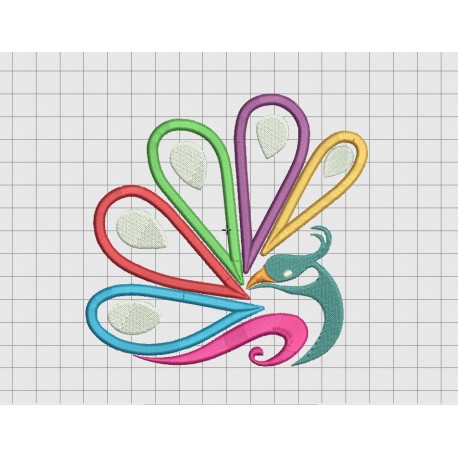 Peacock 5 Layer Applique Embroidery Design in 4x4 5x5 and 6x6 Sizes