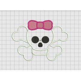 Skull and Crossbones with Bow Applique Embroidery Design in 3x3 4x4 and 5x7 Sizes