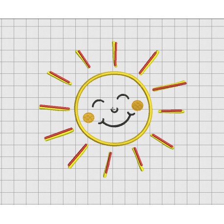 Sun Smile Rays Applique Embroidery Design in 3x3 4x4 5x5 and 6x6 Sizes