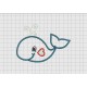 Whale with Heart Applique Embroidery Design in 3x3 4x4 and 5x7 Sizes