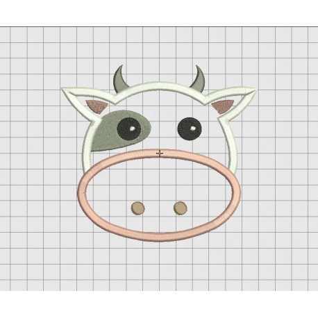 Cow Face Applique Embroidery Design in 3x3 4x4 5x5 and 6x6 Sizes