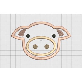Pig Face Droopy Ears Applique Embroidery Design in 3x3 4x4 5x5 and 6x6 Sizes