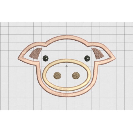 Pig Face Droopy Ears Applique Embroidery Design in 3x3 4x4 5x5 and 6x6 Sizes