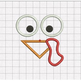 Turkey Face Applique Embroidery Design in 3x3 4x4 5x5 6x6 7x7 and 8x8 Sizes