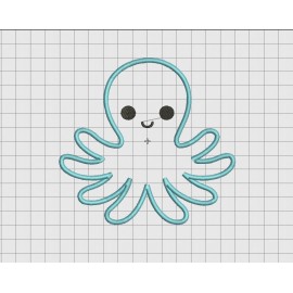 Octopus Smile Squid Applique Embroidery Design in 3x3 4x4 5x5 and 6x6 Sizes