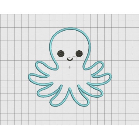 Octopus Smile Squid Applique Embroidery Design in 3x3 4x4 5x5 and 6x6 Sizes