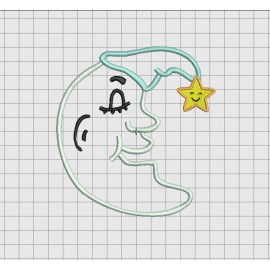 Moon Man with Hat and Star Applique Embroidery Design in 4x4 5x5 and 6x6 Sizes