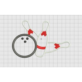 Bowling Ball 3 Pins Applique Embroidery Design in 4x4 and 5x7 Sizes