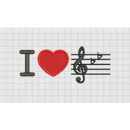 I Love Music Heart Embroidery Design in 4x4 and 5x7 Sizes