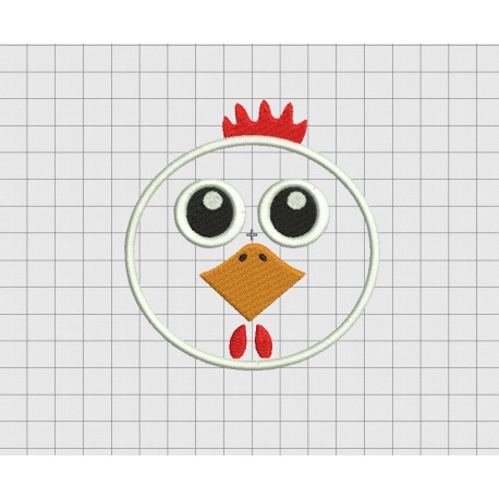 Chicken Face Applique Embroidery Design in 3x3 4x4 5x5 and 6x6 Sizes