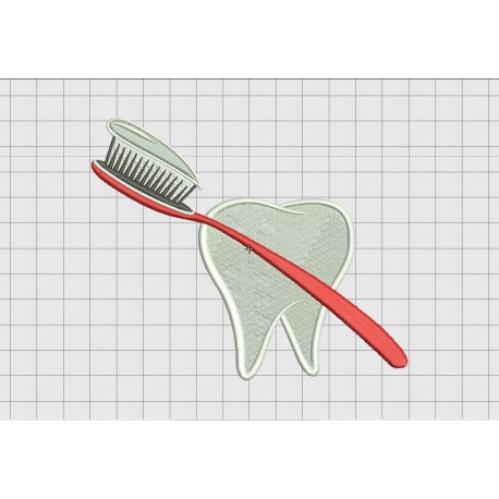 Tooth and Toothbrush Embroidery Design in 3x3 4x4 5x5 and 6x6 Sizes