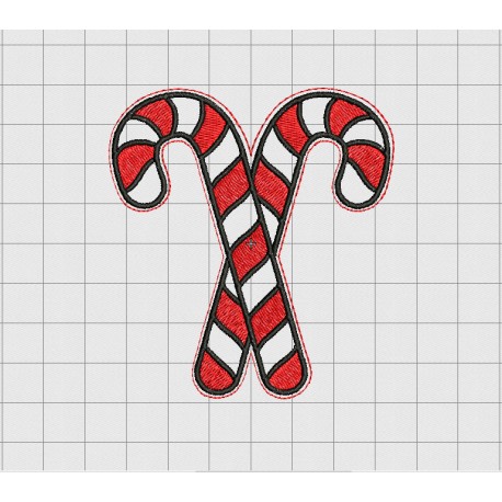 Candy Cane Christmas Felt Embroidery Design in 2 inch 2.5" 3 inch and 4" Sizes