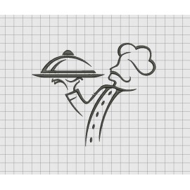 Chef with Tray Embroidery Design in 3x3 4x4 5x5 6x6 and 7x7 Sizes