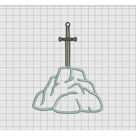Sword in Stone Applique Embroidery Design in 4x4 5x5 6x6 and 7x7 Sizes