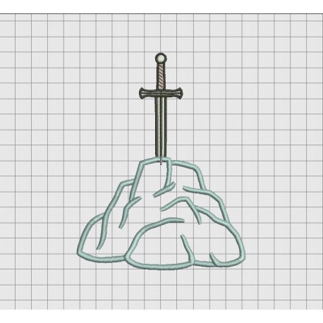 Sword in Stone Applique Embroidery Design in 4x4 5x5 6x6 and 7x7 Sizes