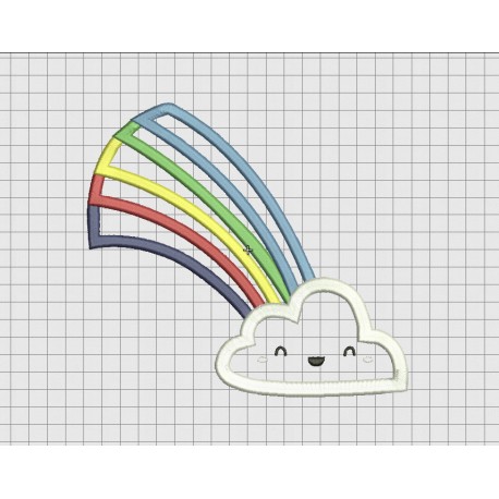 Rainbow Cloud Smile Applique Embroidery Design in 4x4 5x5 6x6 and 7x7 inch Sizes