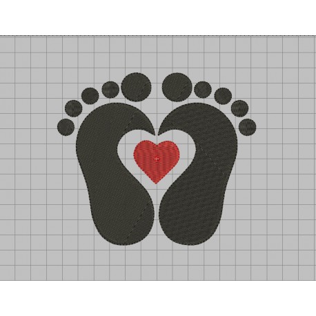 Feet with Heart Embroidery Design in 1x1 2x2 3x3 4x4 5x5 6x6 and 7x7 Sizes