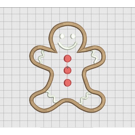 Gingerbread Man Applique Embroidery Design in 3x3 4x4 5x5 and 6x6 Sizes