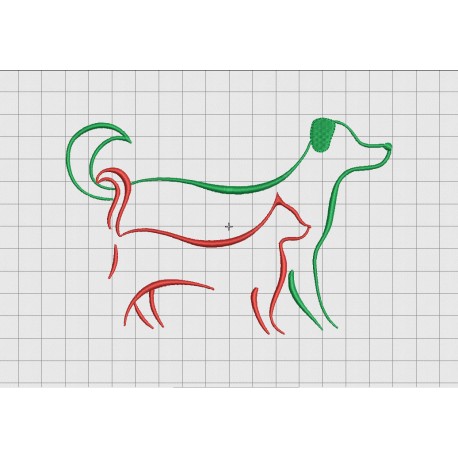 Cat and Dog Friends Outline Embroidery Design in 2x2 3x3 4x4 and 5x7 Sizes