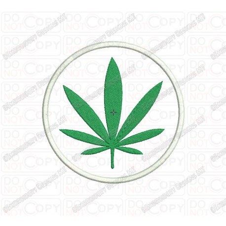 Marijuana Cannabis Leaf Circle Applique Embroidery Design in 2x2 3x3 4x4 and 5x5 Sizes