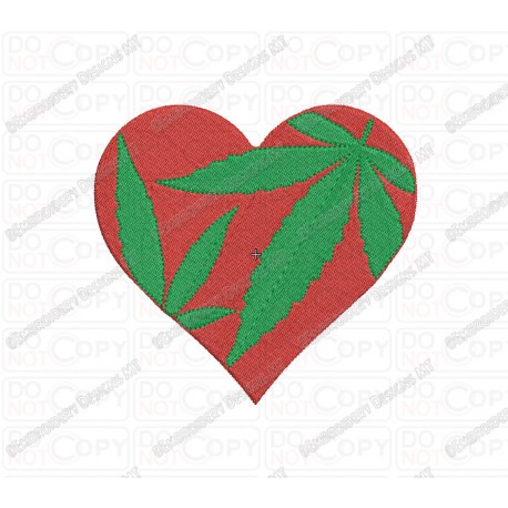Heart Marijuana Cannabis Leaf Embroidery Design in 2x2 3x3 4x4 and 5x5 Sizes