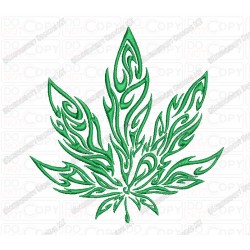 Marijuana Tribal Flame Cannabis Leaf Embroidery Design in 3x3 4x4 and 5x7 Sizes