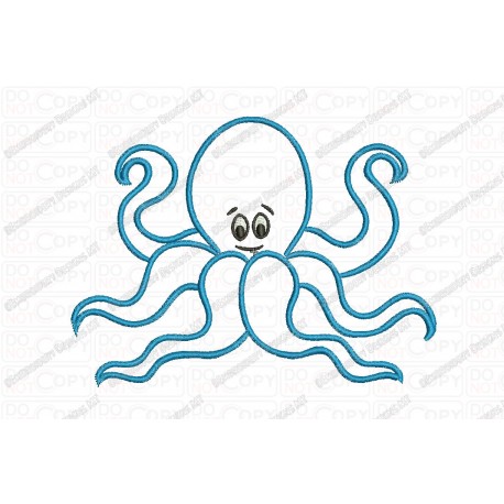 Octopus Squid Applique Embroidery Design in 3x3 4x4 and 5x7 Sizes