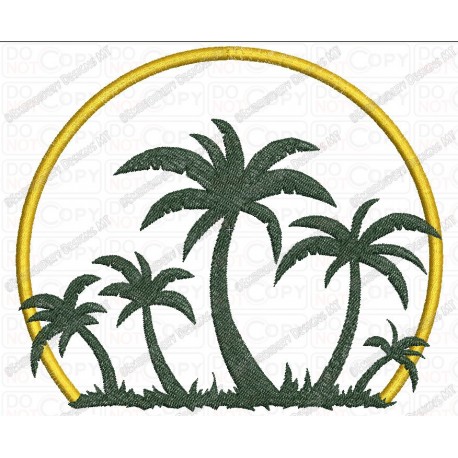 Palm Tree Sunset Applique Embroidery Design in 4x4 and 5x7 Sizes