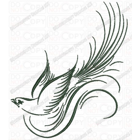 Calligraphy Fancy Bird Embroidery Design in 4x4 and 5x7 Sizes