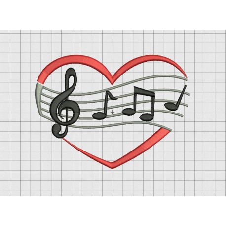 Heart Music Score Note Embroidery Design in 3x3 4x4 5x5 and 6x6 Sizes