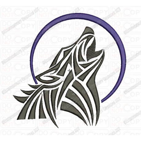Wolf Howling Moon Tribal Embroidery Design in 3x3 4x4 and 5x7 Sizes