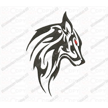 Wolf Tribal Tattoo Embroidery Design in 3x3 4x4 and 5x7 Sizes