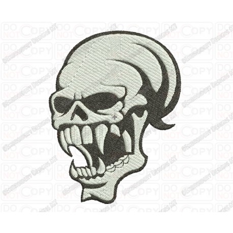 Skull with Fangs Full Stitch Embroidery Design in 3x3 4x4 and 5x7 Sizes